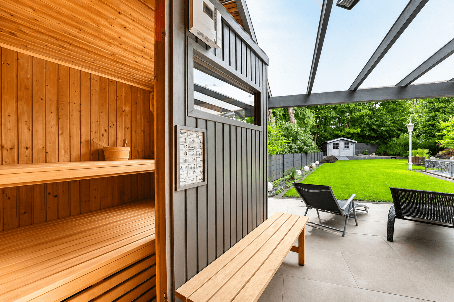 Terrasse mit Sauna - KI-generiert