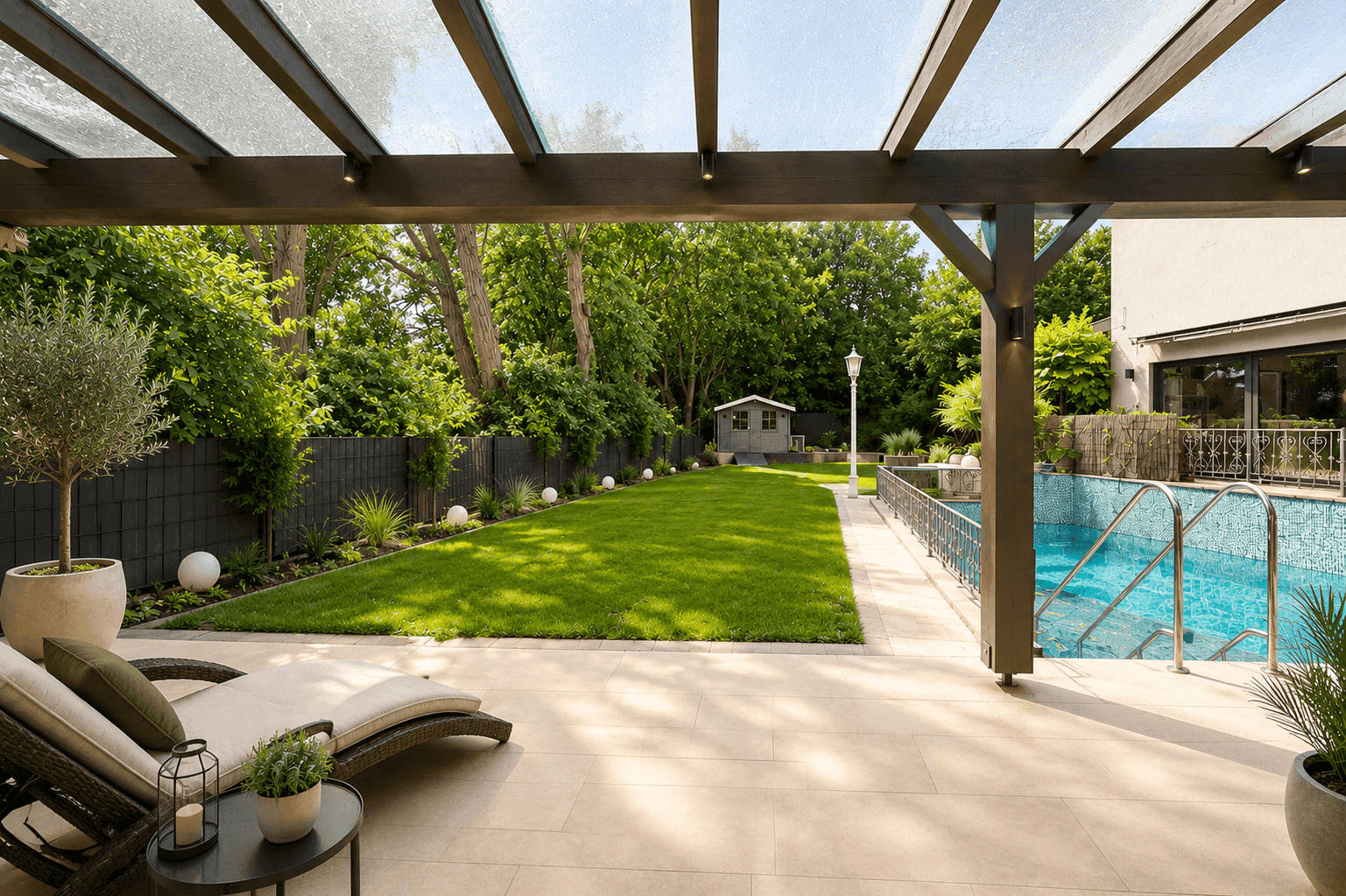 Terrasse mit Gartenblick - KI-generiert